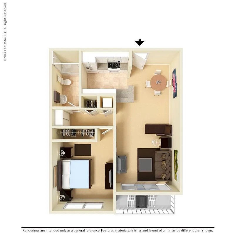 Floor plan Large 1 Bed 1 Bath
