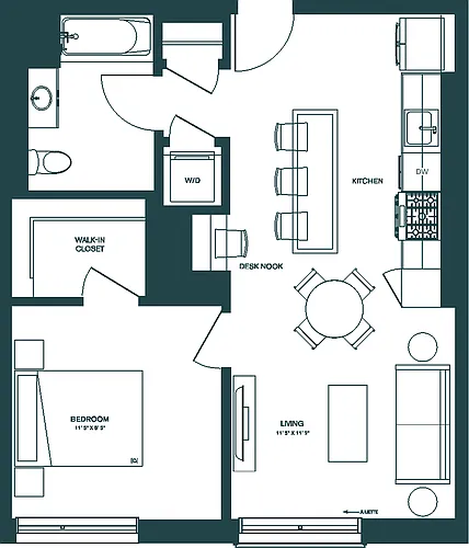 Floor plan 1 Bed/1 Bath-B3.1R
