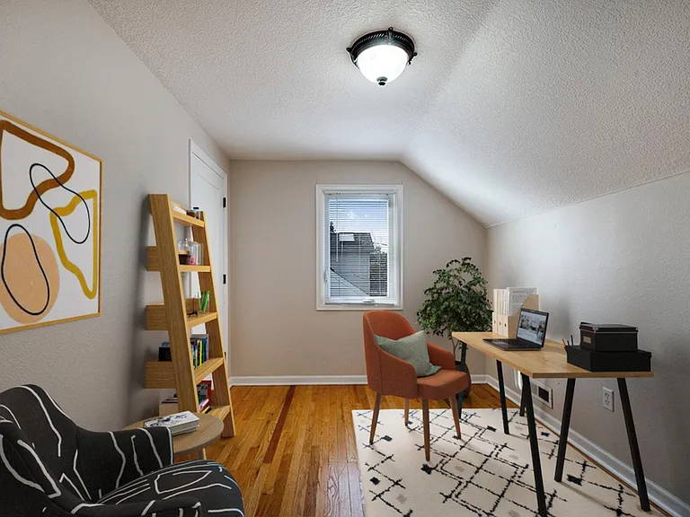 Office 1. This image shows a virtually furnished space. This space come unfurnished.