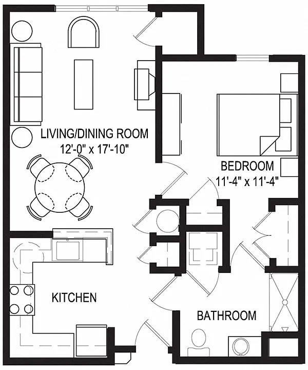 Floor plan 1 Bedroom/1 Bath
