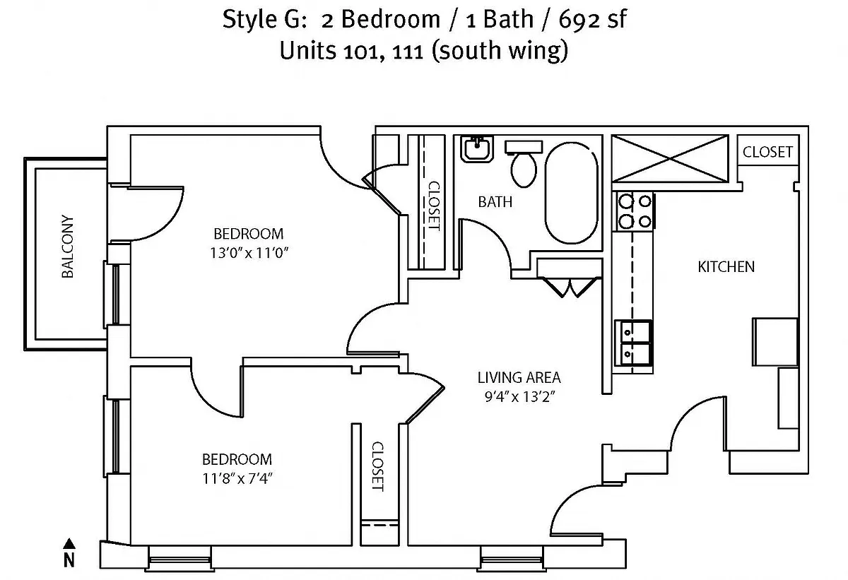 Floor plan 2 Bed 1 Bath