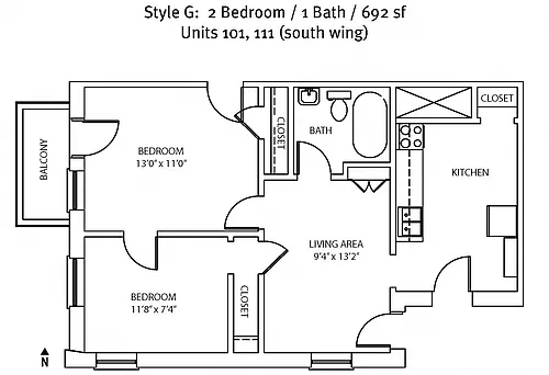 Floor plan 2 Bed 1 Bath