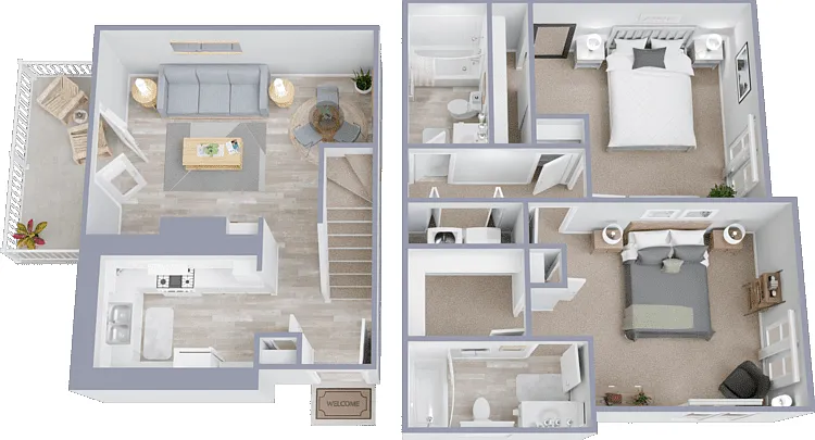 2 Bed 2 Bath - Townhome Plan A Floorplan Diagram
