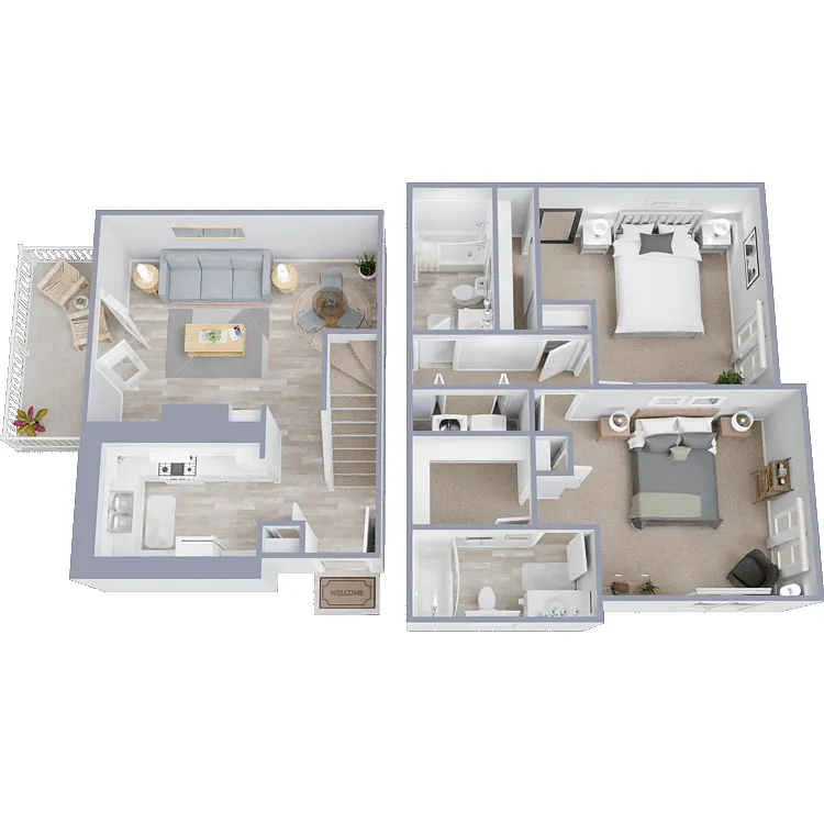 Floor plan 2 Bed 2 Bath - Townhome Plan A