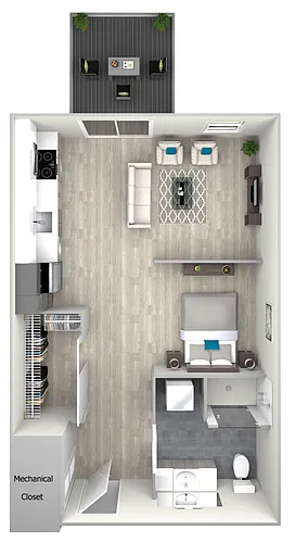 Floor plan 78dS1Pb Studio One Bath with Patio