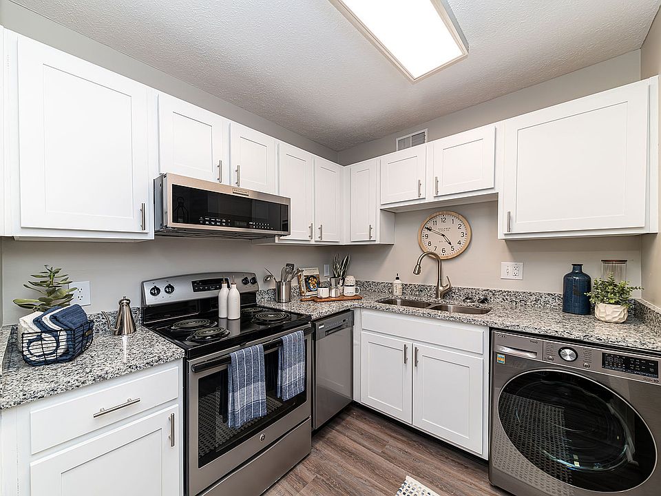 Kitchen with granite counters, stainless appliances, and modern cabinetry