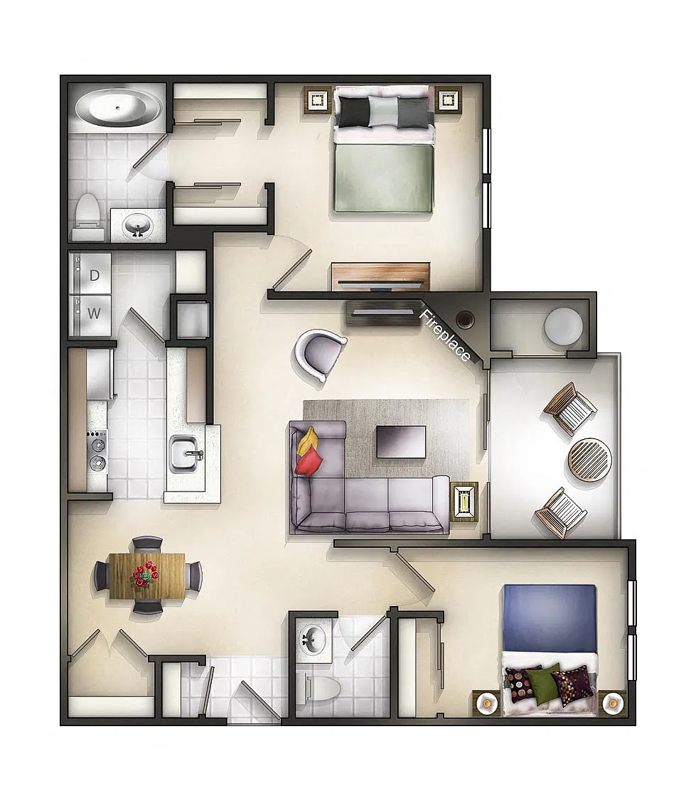 Floor plan 2 Bedroom 1.5 Bath Linden at Baker II