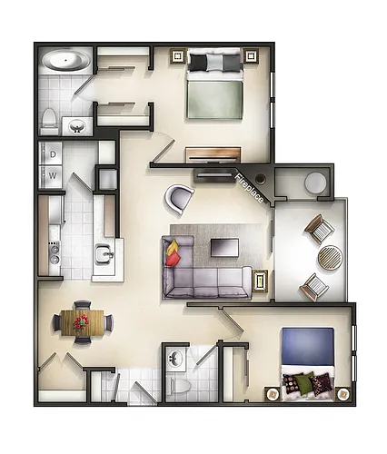 Floor plan 2 Bedroom 1.5 Bath Linden at Baker II