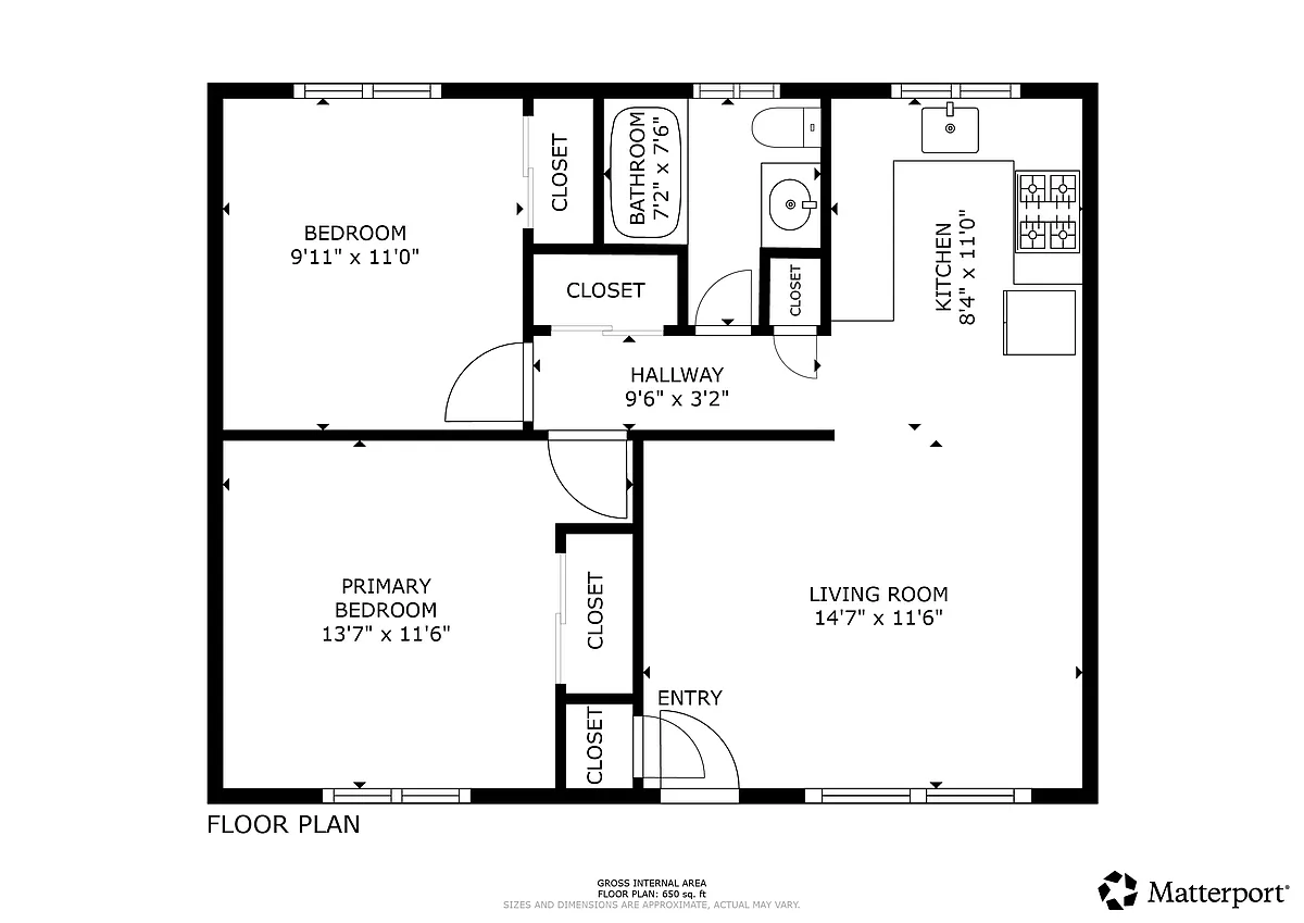 Floor plan 2 Bed and 1 Bath