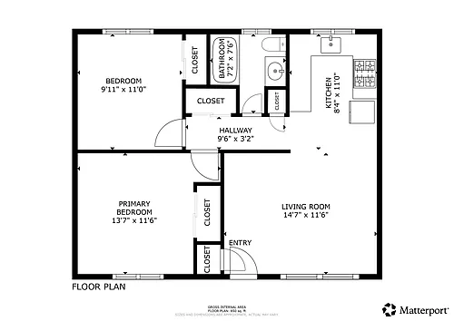 Floor plan 2 Bed and 1 Bath