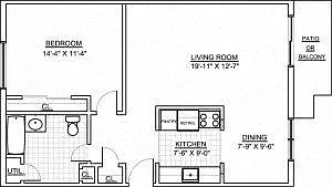 Floor plan Townhouse Garden Apartments- 1 Bed 1 Bath