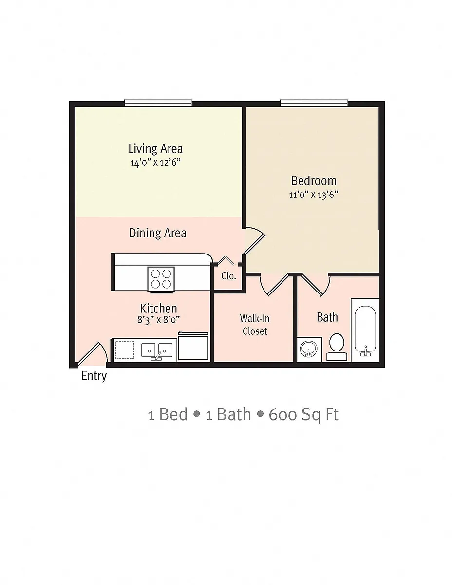 Floor plan 1 Bedroom/1 Bath