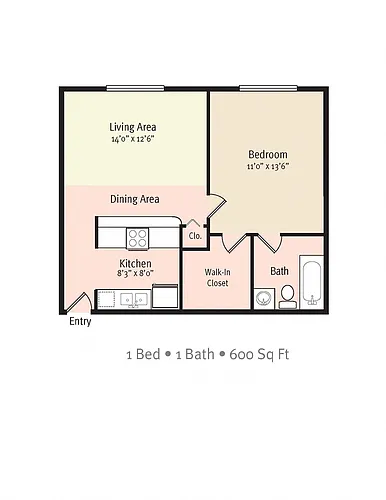 Floor plan 1 Bedroom/1 Bath