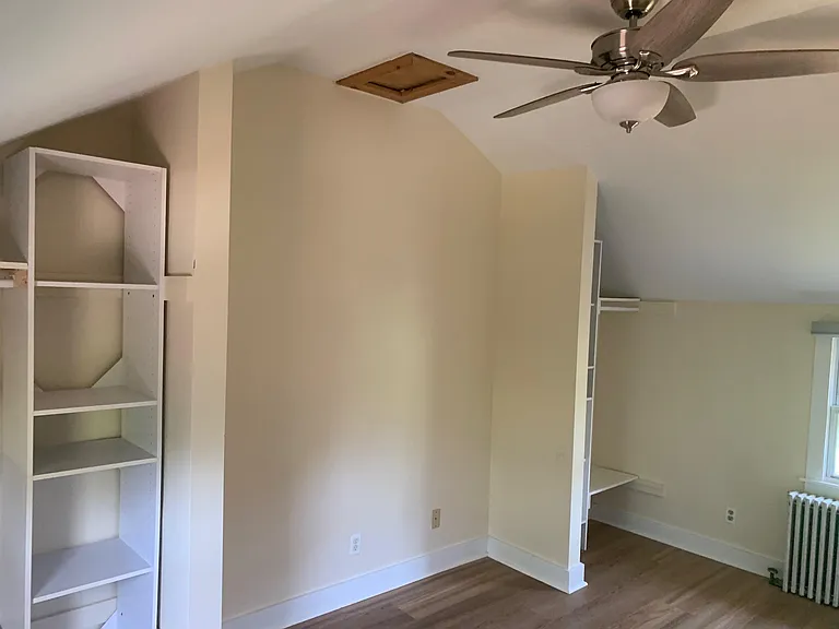 Master bedroom with his and her closet. Vaulted ceiling