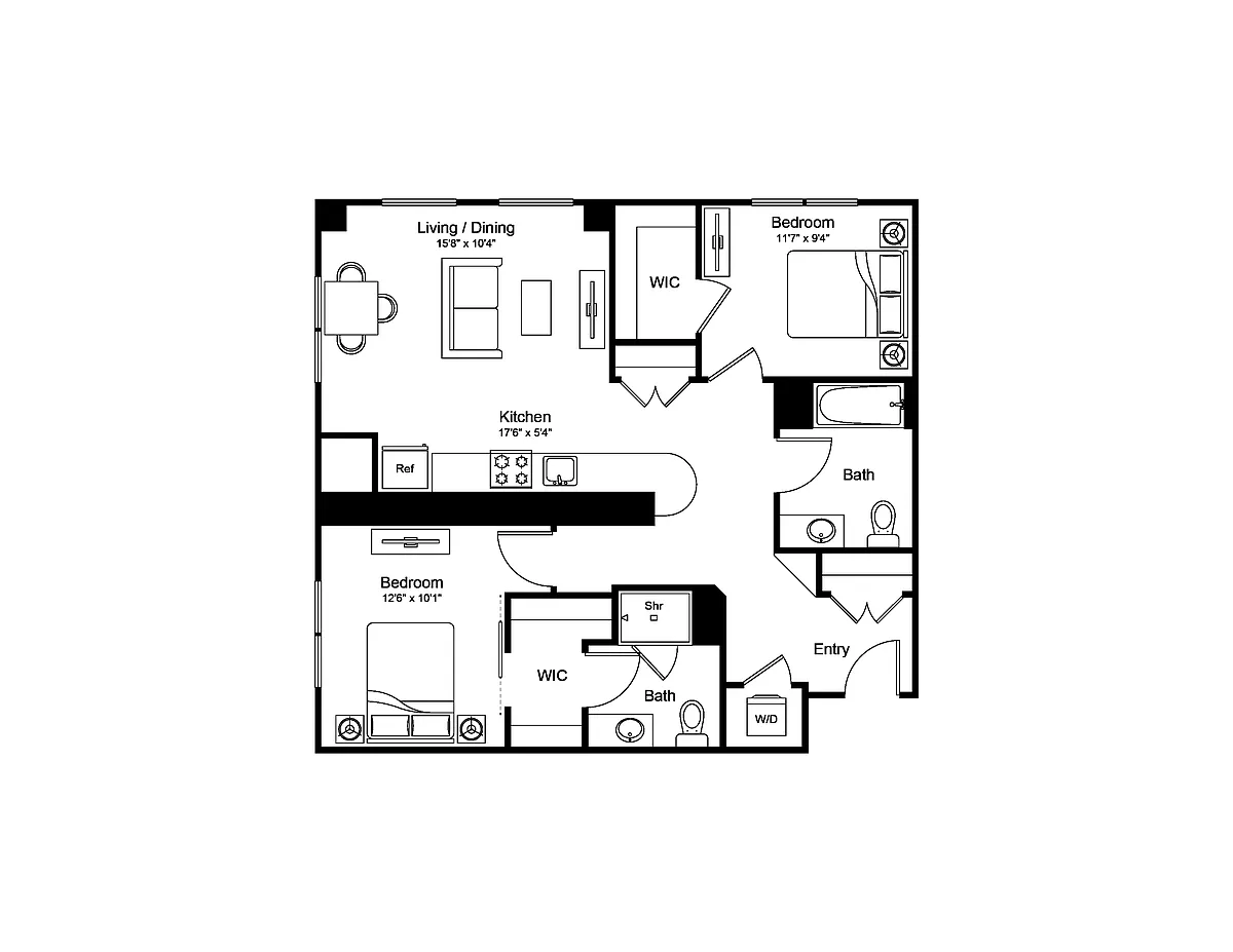 Floor plan 2 Bed/2 Bath-B2