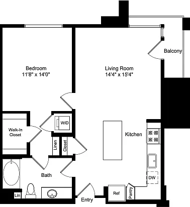 Floor plan One Bed A3 with Balcony