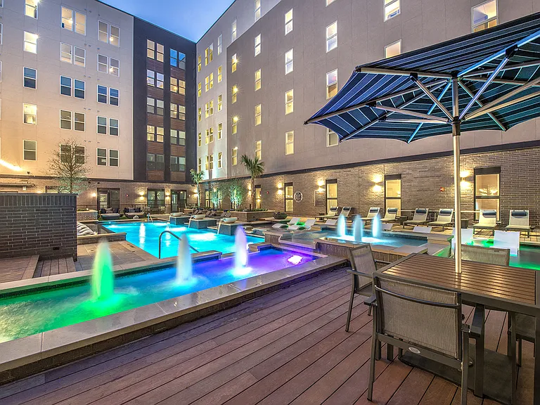 Pool lights illuminate your evening in the courtyard