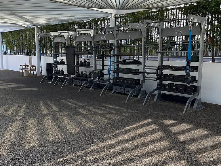 outdoor gym space. work out under the protection of overhead coverage and still take in the beauty while working out