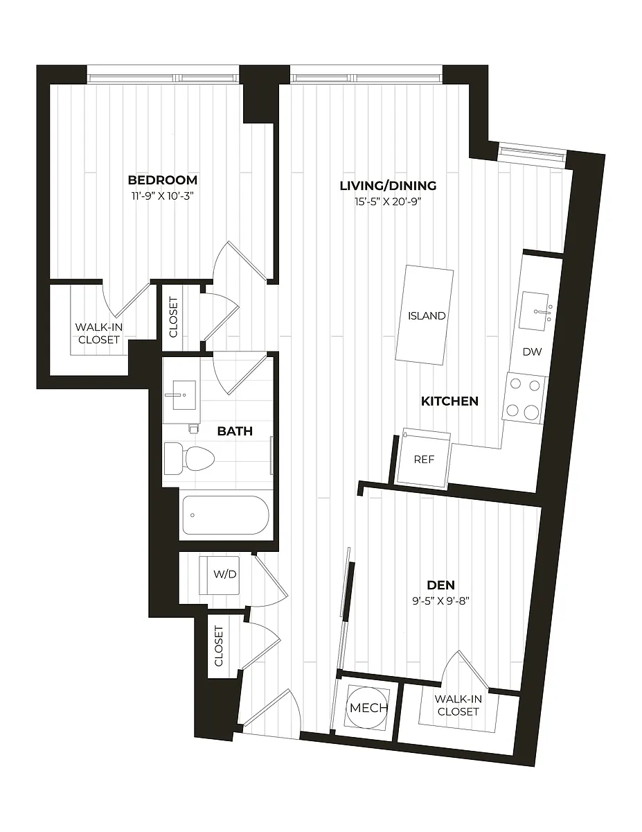 Floor plan 1 Bed/1 Bath Den-U32