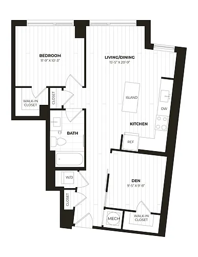 Floor plan 1 Bed/1 Bath Den-U32