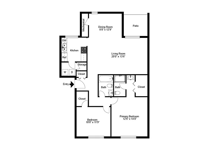 Floor plan Two Bedroom Two Bath