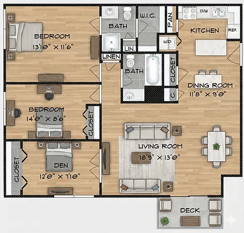 Floor plan 2x2 w Den