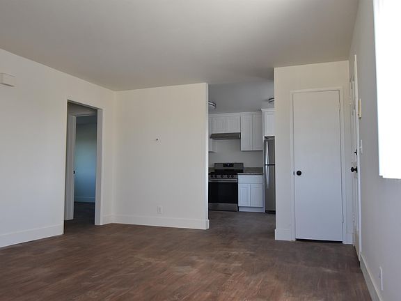 Living room view into kitchen