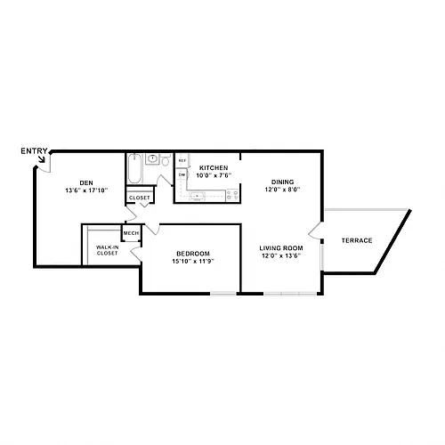 Floor plan 1 Bedroom 1 Bathroom & Den