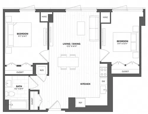 Floor plan 2 Bed/1 Bath-b5