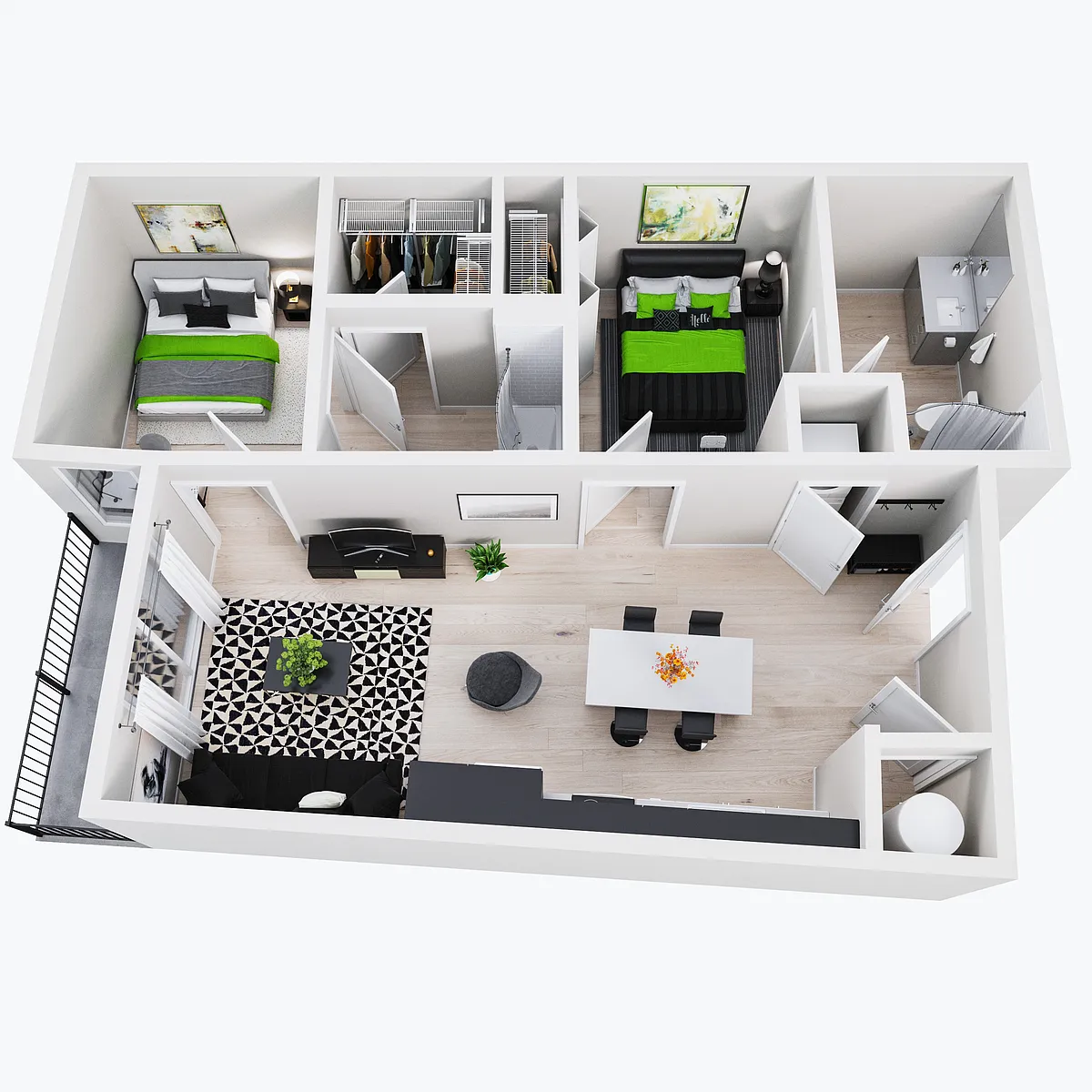 Floor plan Cresco 2BR 2BA Glass