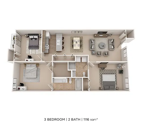 Floor plan 3 Bed 2 Bath 1116sqft
