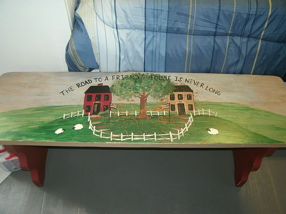 Hand Painted Bench By Bed