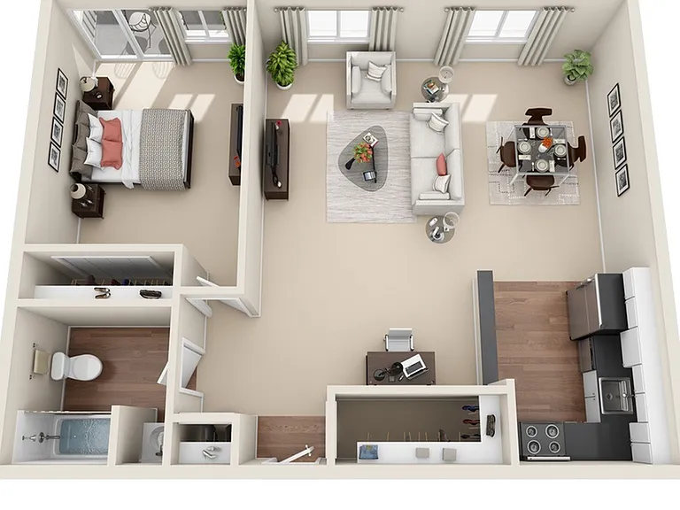 1 BEDROOM, 1 BATH DELUXE - 744 SF