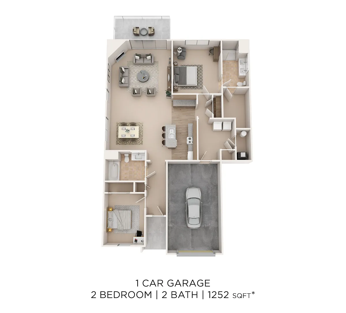 Floor plan Two Bedroom 2 Bath - 1,252 sqft 1 Garage