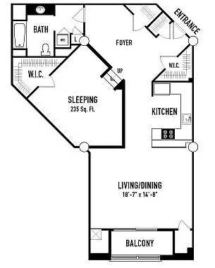 Floor plan 1 Bedroom D Platform with Balcony