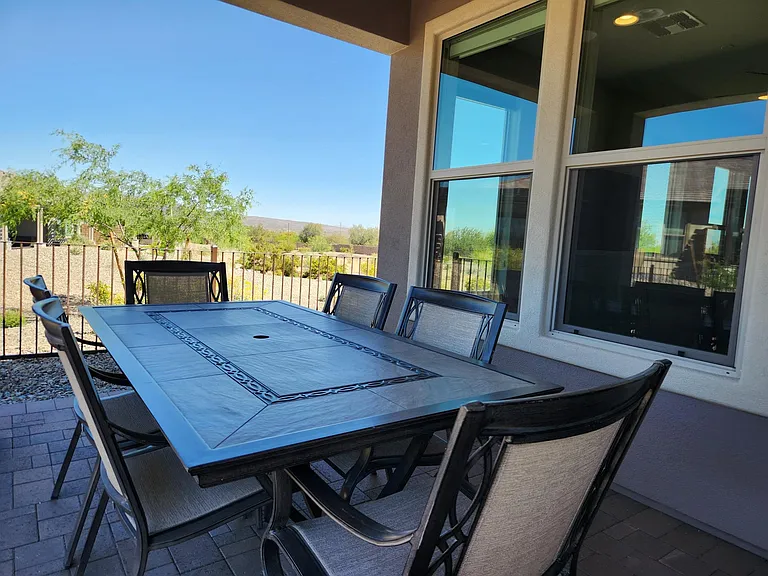 Covered Patio overlooking open space and mountains