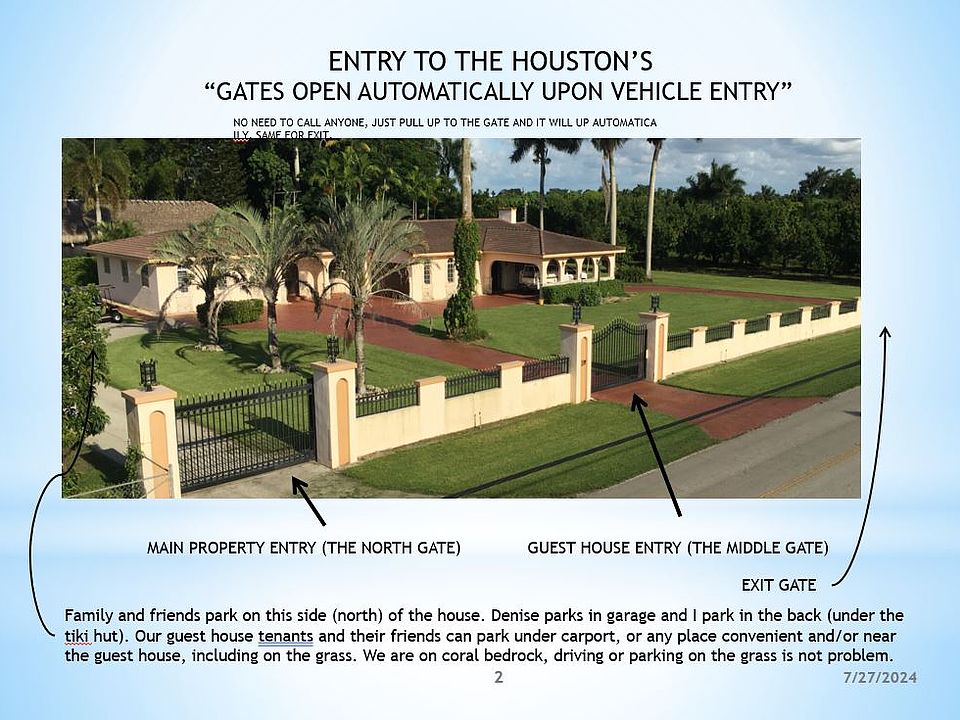 The house in which you will be staying is our guesthouse (formerly the main house/with pool). We live adjacent to the guesthouse, somewhat like a duplex. There is one interconnecting door to the third bedroom and bath (not used or available at this time.