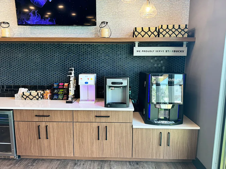Free Starbuck coffee and flavored sparkling/still water BEVI machine