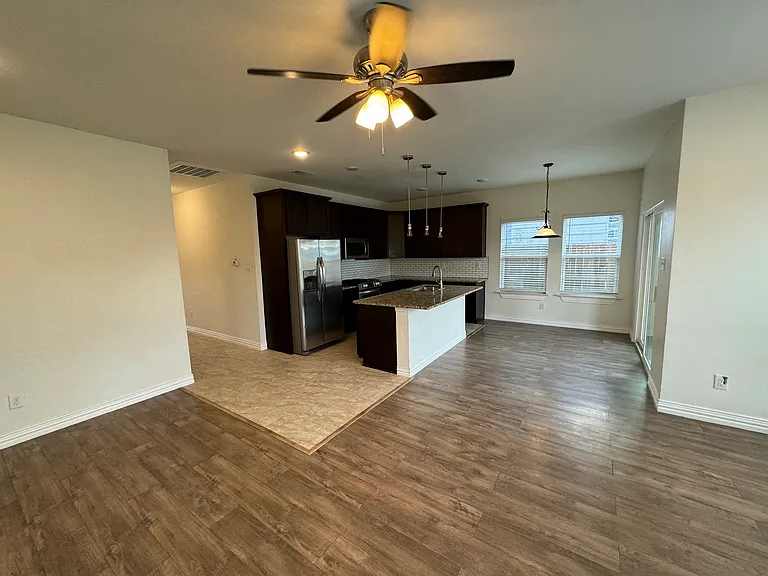 view of the kitchen with the dining area