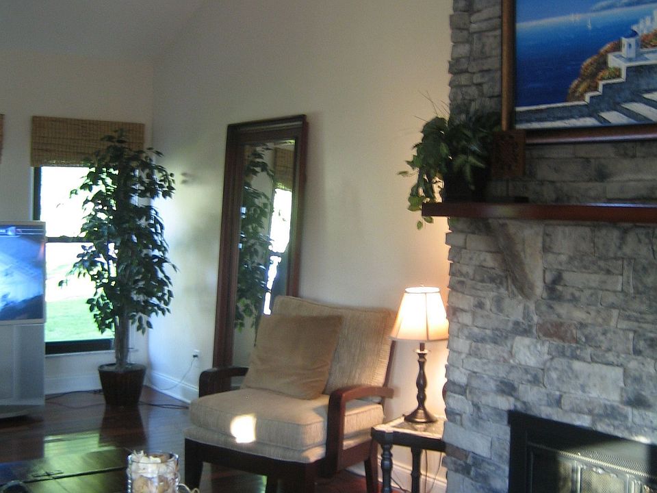 Cathedral ceilings make up part of the family room.