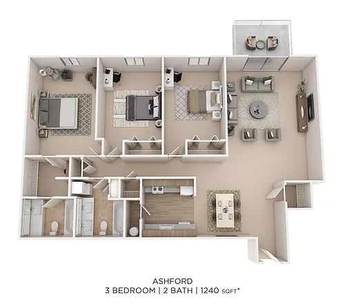 Floor plan Ashford 3Bed 2Bath 1240sqft