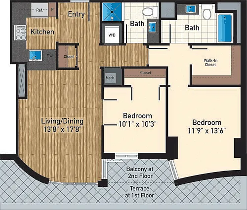 Floor plan Two Bedroom J 1214