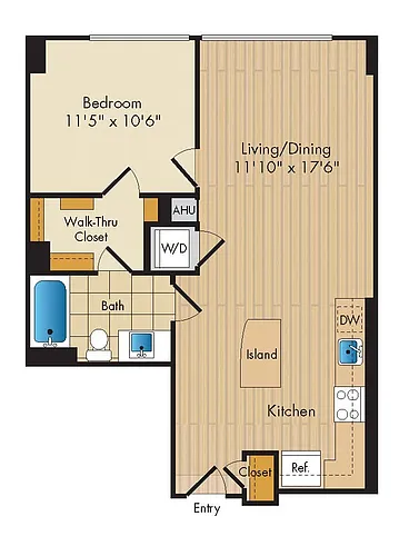 Floor plan 1 Bed 1 Bath Sig-AS2b