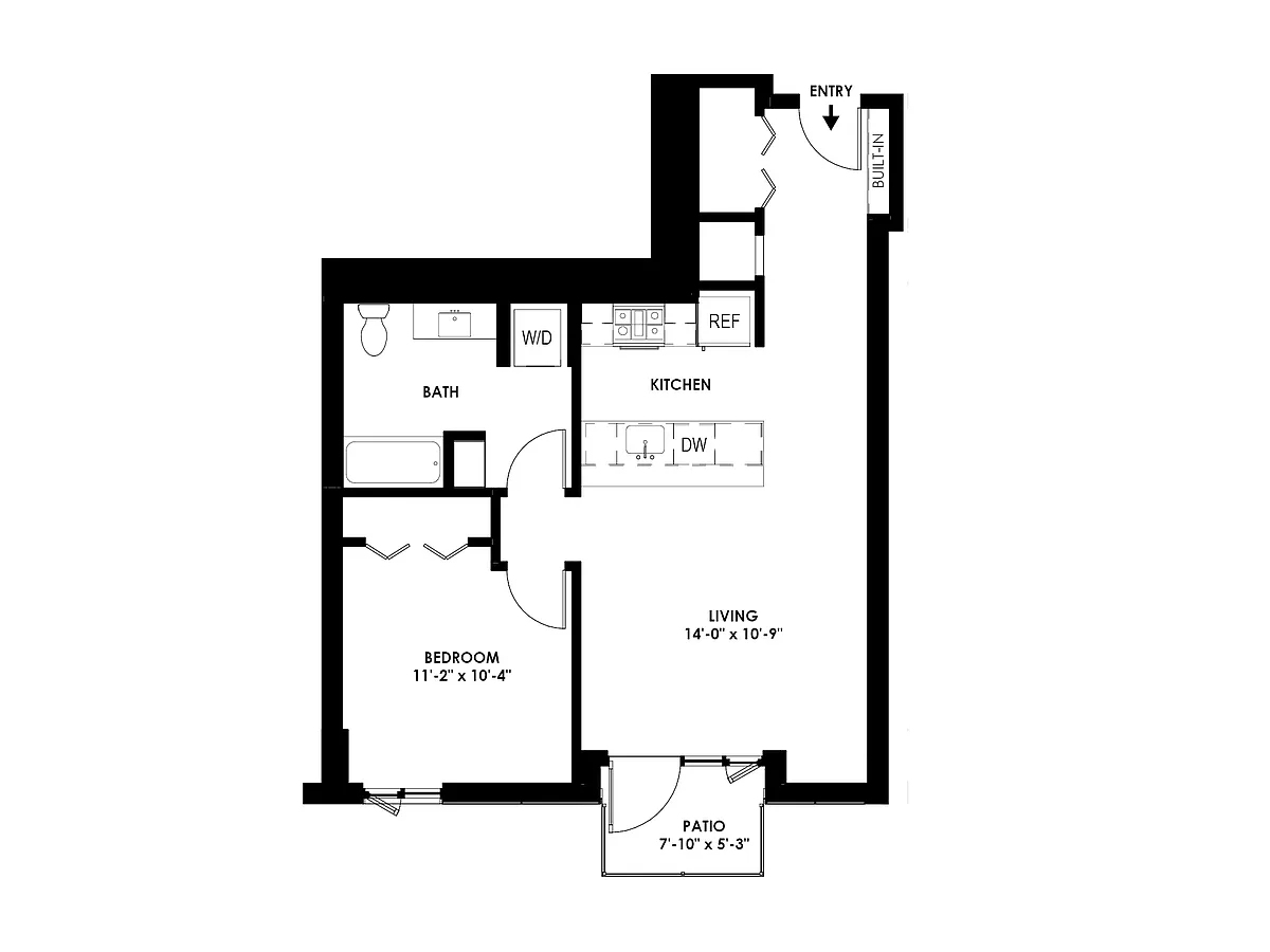 Floor plan 1 Bed/1 Bath - R