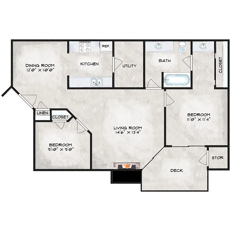 Floor plan Two Bedroom One Bath