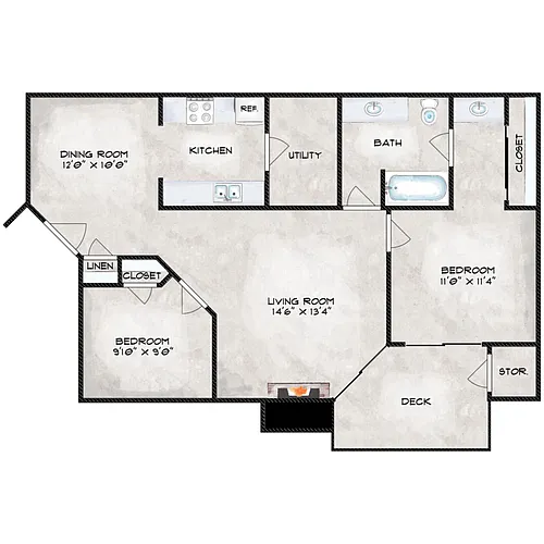 Floor plan Two Bedroom One Bath