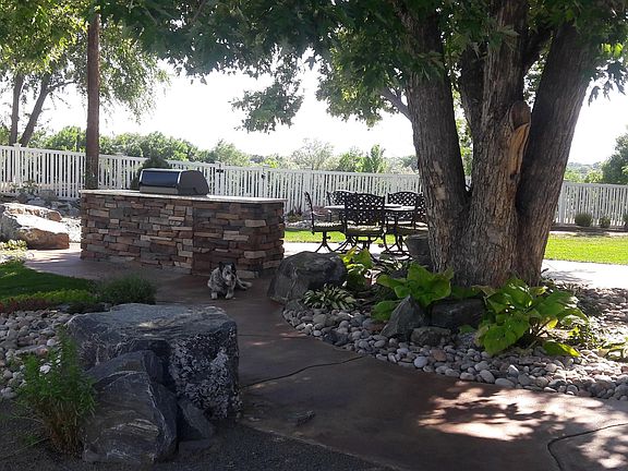 Back yard...built in grill and seating area