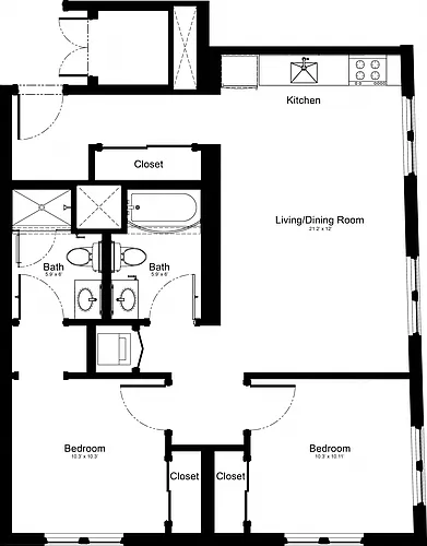 Floor plan 2 Bedroom 2B1