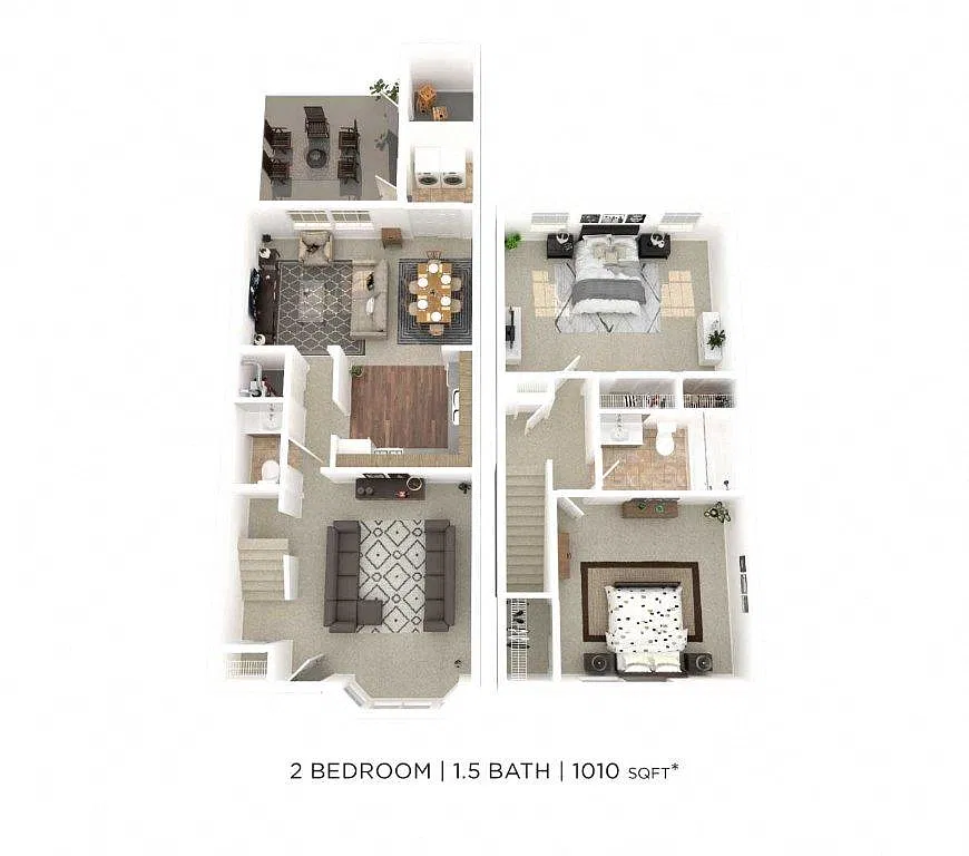Floor plan Two Bedroom 1.5 Bath Townhome - 1,010 sqft