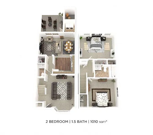 Floor plan Two Bedroom 1.5 Bath Townhome - 1,010 sqft